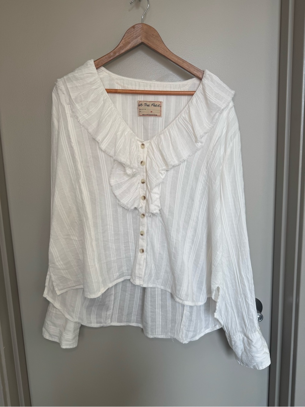 Free People We the Free Cream Ruffled Long Sleeve Blouse